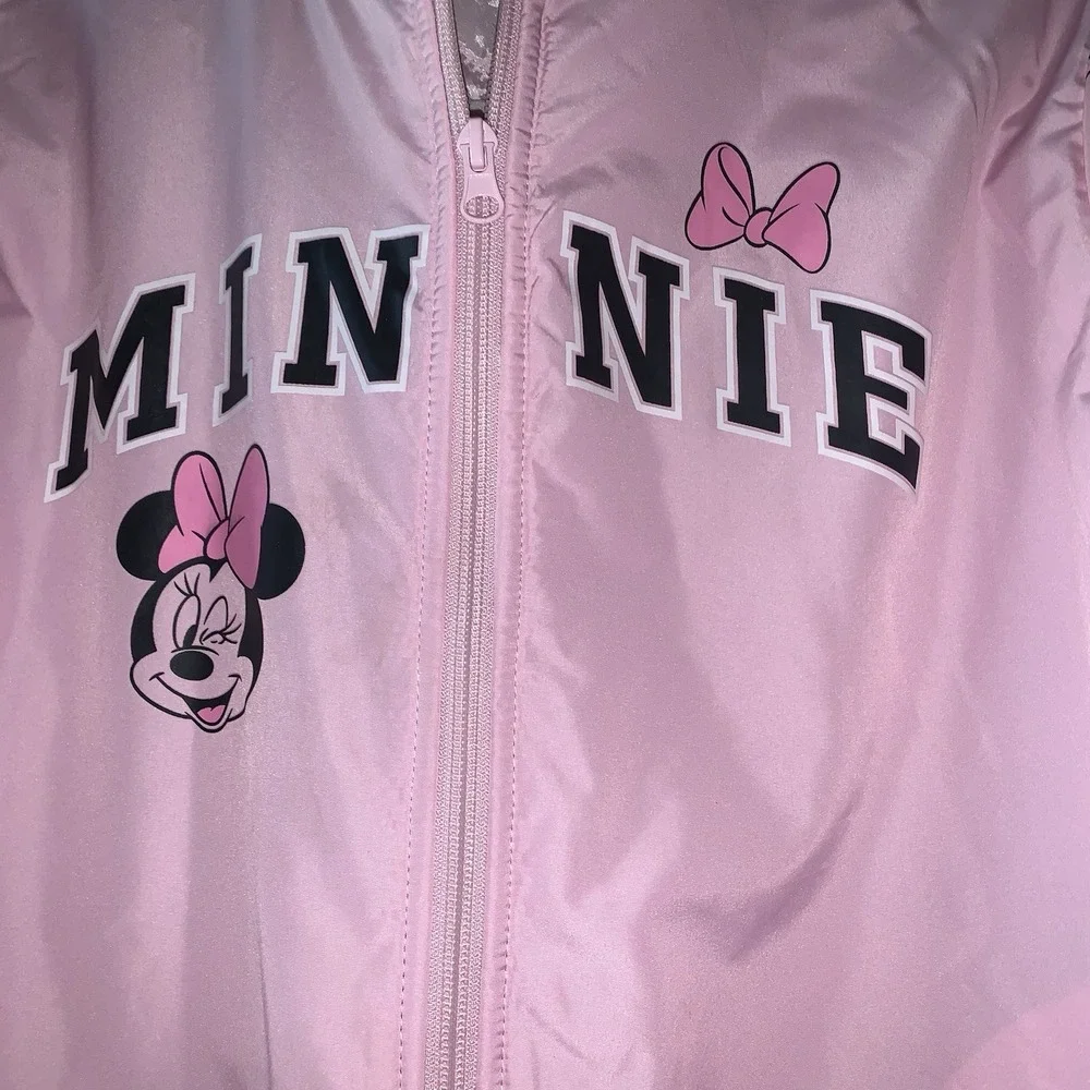 Disney Minnie Mouse Youth 14-16 Pink Satin Bomber Jacket Zip‎ Up Quilted Inside